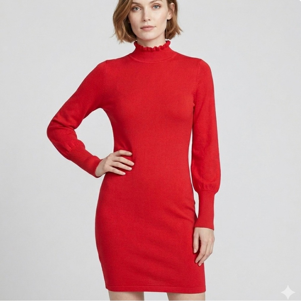 One One Six Dress Bodycon Smocked Mock Neck Knit Long Sleeve Party Holiday L